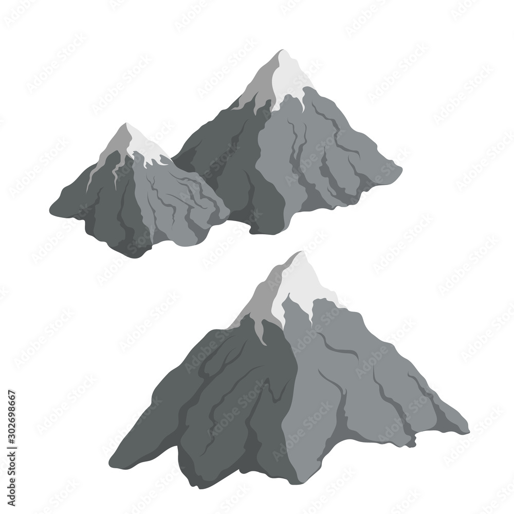 Gray mountains in cartoon style. Isometric view of rock. Isolated 3d icon Gray mountains in cartoon style. Isometric view of rock. Isolated 3d icon