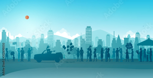 Couples drove off the wedding with many participants.