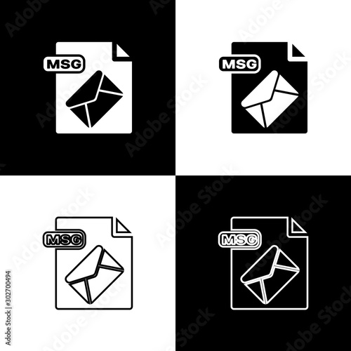 Set MSG file document. Download msg button icon isolated on black and white background. MSG file symbol. Vector Illustration