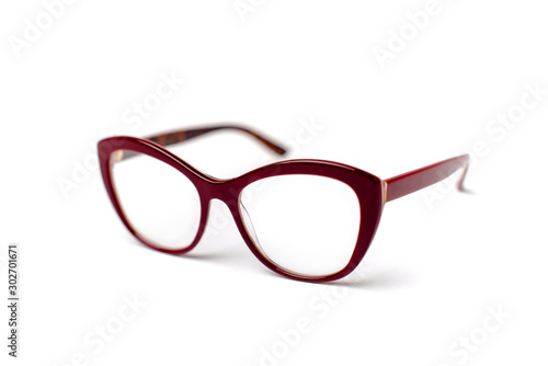 cool red glasses on an isolated, white background