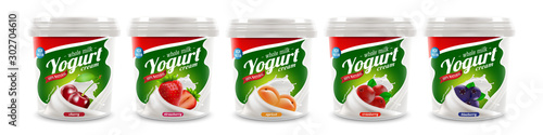 set of yougurt brand new packaging isolated design for milk, yogurt or cream product branding or advertising design