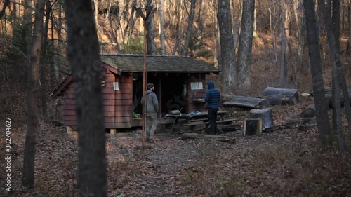 Two backpackers at the Maupin Field Shelter on the Appalachian Trail - Three Ridges Wilderness - George Washington National Forest, VA photo