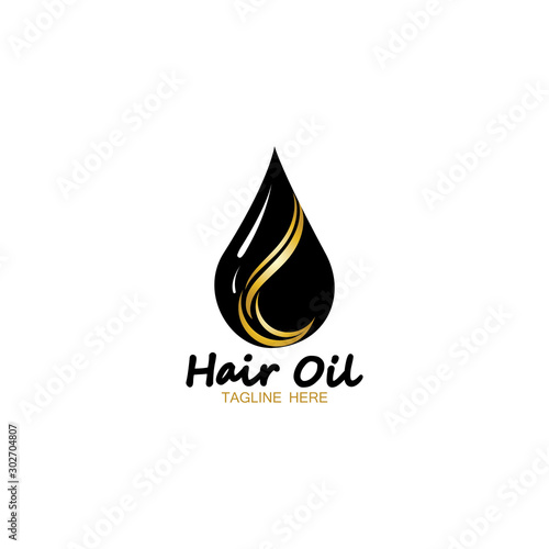hair oil essential logo with drop oil and hair logo symbol-vector
