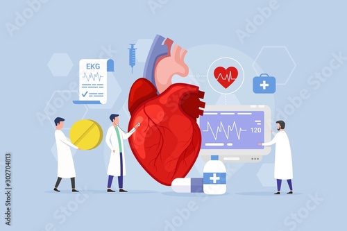 Modern process Heart inner organs disease treatment design concept with Tiny   People Character Vector Illustration