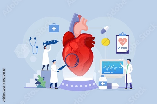 Modern process Heart inner organs disease treatment design concept with Tiny   People Character Vector Illustration