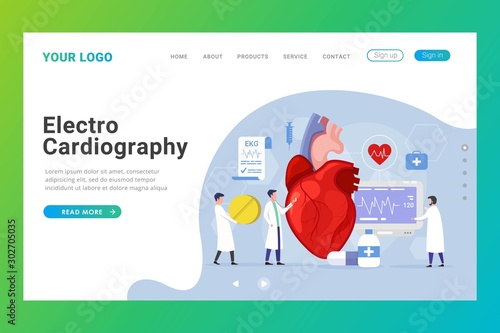 Landing page template electrocardiography and heart treatment design concept vector illustration