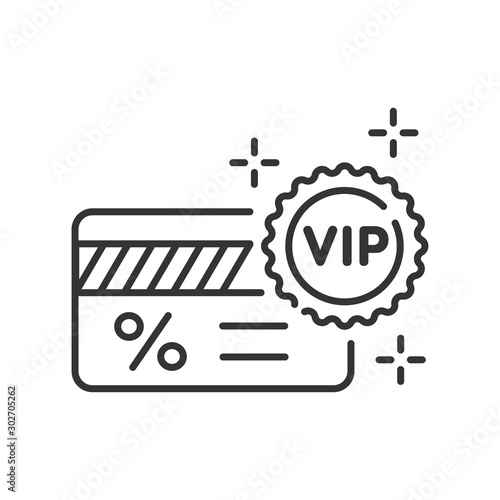 VIP ticket line black icon. Customer privilege web exclusive badge. Premium card for concert, cinema, movie, party, event, dance, festival Button for web or mobile app.