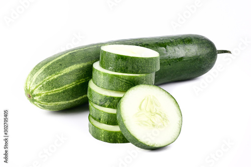 Fresh cucumber, chopped cucumber, salad ingredient,isolated on white background.