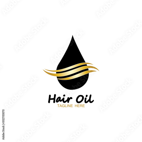 hair oil essential logo with drop oil and hair logo symbol-vector