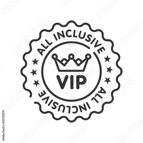 All inclusive sticker line black icon. Vip membership. Exclusive offer from travel agency. Sign for web page, mobile app, button, logo. Vector isolated button. Editable stroke.
