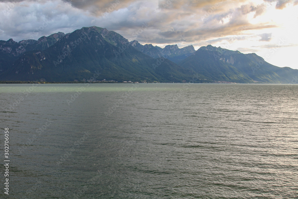 Beautiful view of Lake Geneva near the city of Montreux, Switzerland