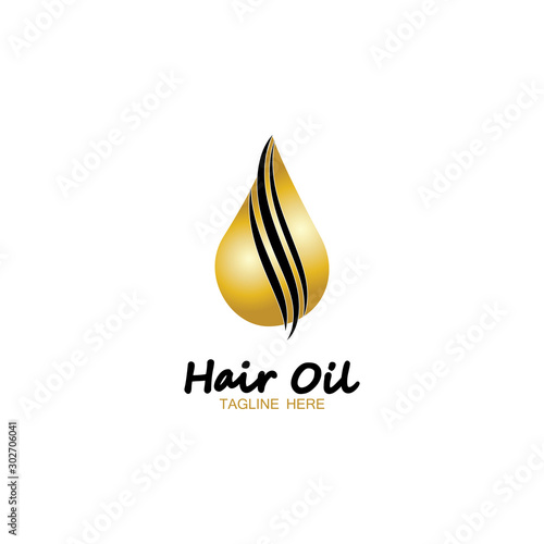 hair oil essential logo with drop oil and hair logo symbol-vector