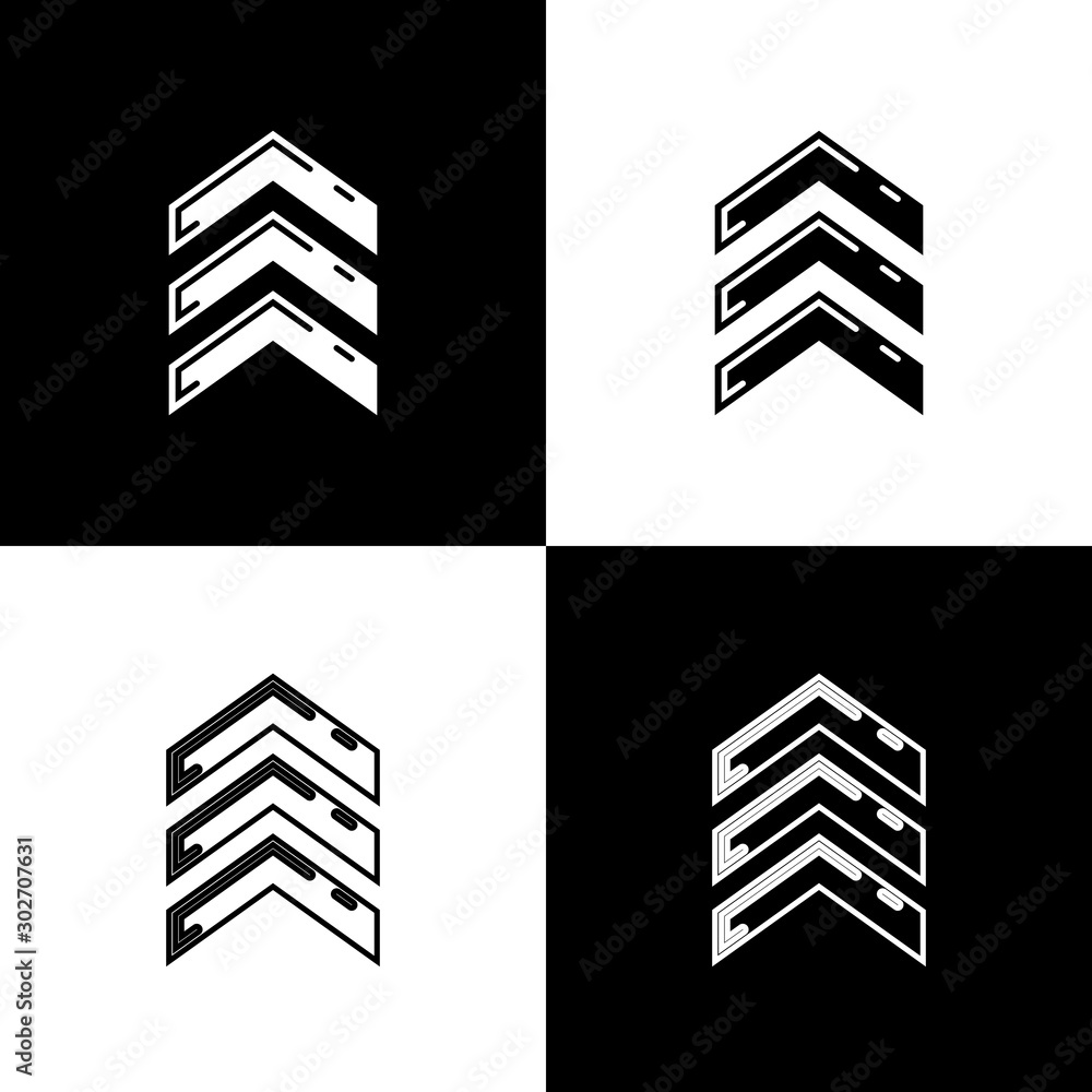 Fototapeta Set Military rank icon isolated on black and white background. Military badge sign. Vector Illustration