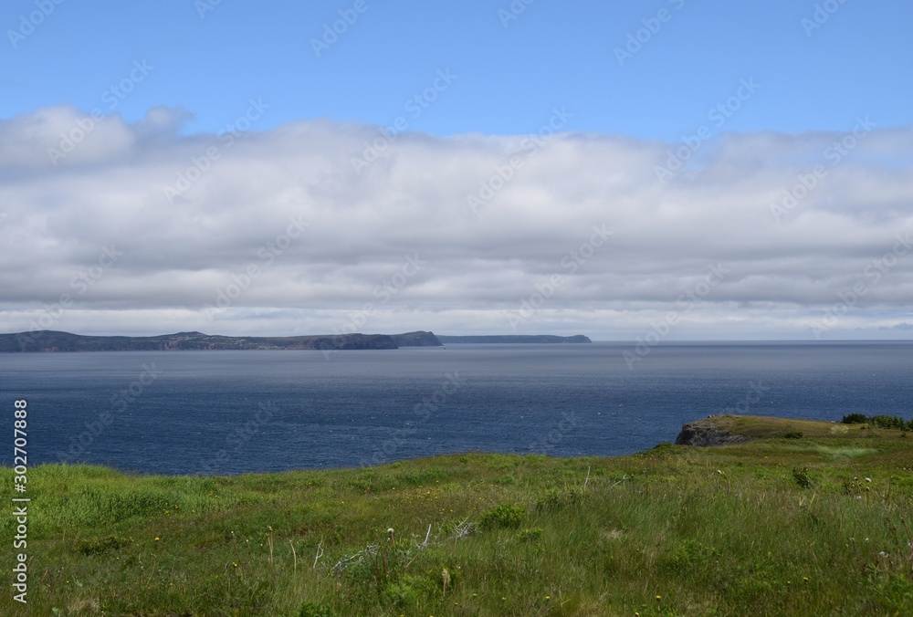 Baccalieu Trail landscape, road view across the Conception Bay towards Bay de Verde Newfoundland Canada Baccalieu Trail landscape, road view across the Conception Bay towards Bay de Verde Newfoundland Canada