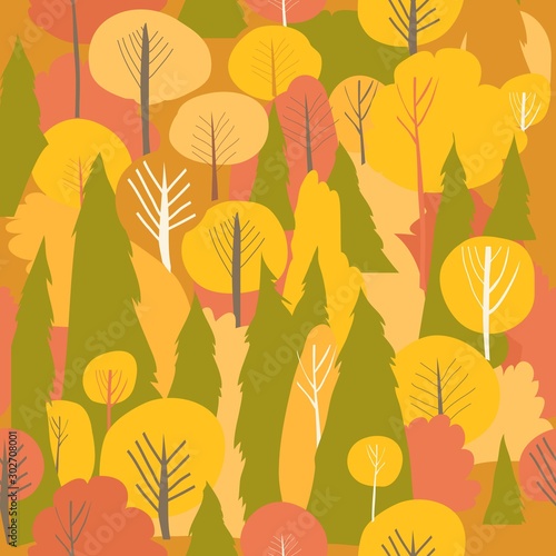 Seamless vector autumn forest pattern. Fall background