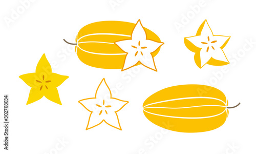 Carambola logo. Isolated carambola with leaves on white background