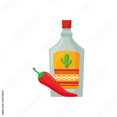 tequila bottle, traditional Mexican drink in white background