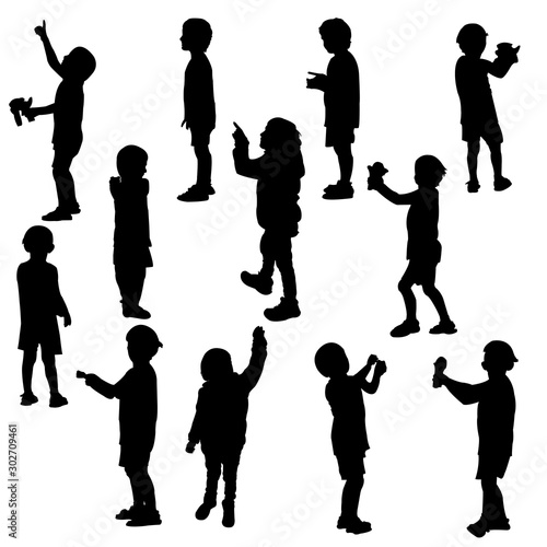 Twelve silhouette of a child that plays