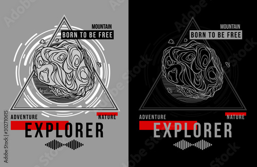 Vector sphere T-shirt design with triangle and line geometric abstract for silkscreen printing  on gray,black background
