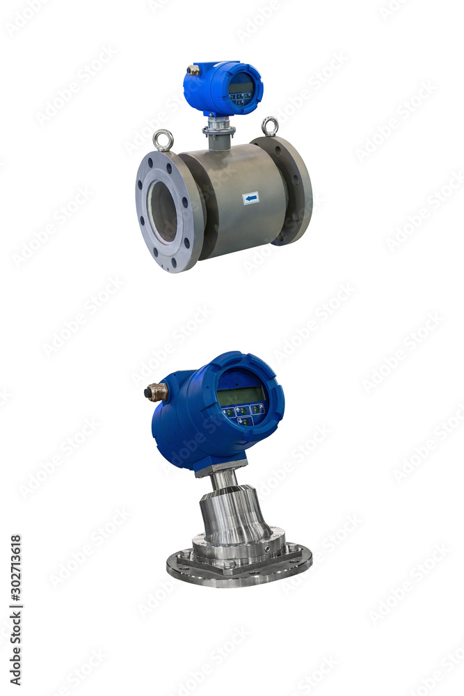 two modern industrial gas meter high precision digital isolated on white background two modern industrial gas meter high precision digital isolated on white background
