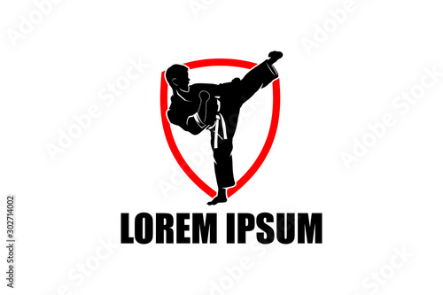 silhouette kick boxing martial arts athlete vector badge shield or crest logo template