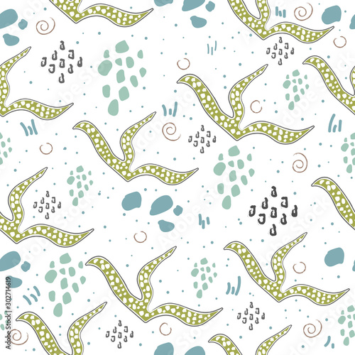 Seamless Algae Seamless Pattern. Modern Digital Design. Marine Repeating Pattern. Modern Fashion Scandinavian Style. Contemporary Colors and Design.