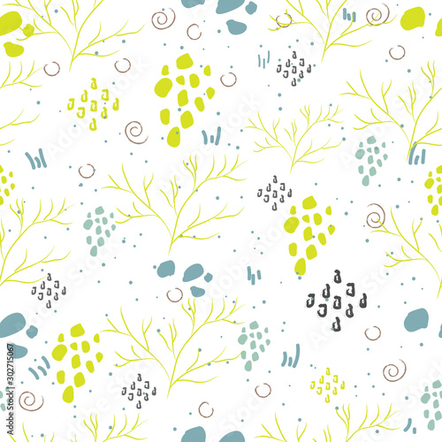 Seamless Algae Seamless Pattern. Modern Digital Design. Marine Repeating Pattern. Modern Fashion Scandinavian Style. Contemporary Colors and Design.