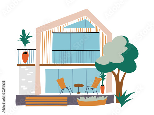 Two-storey house exterior flat illustration