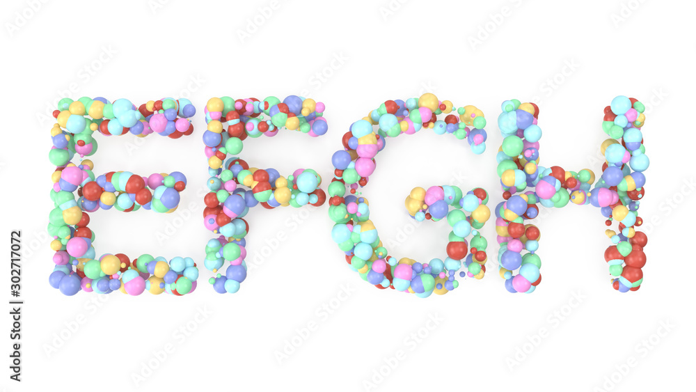 alphabet of many colorful balls on white background 3D-Rendering