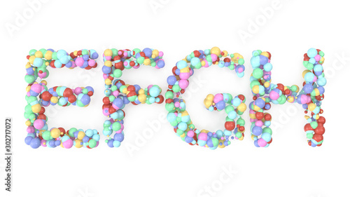 alphabet of many colorful balls on white background 3D-Rendering
