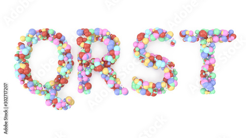 colorful letters from small balls on white background 3D-Rendering