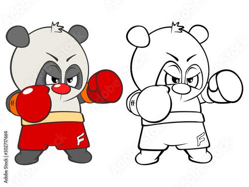 Vector Illustration of a Cute Cartoon Character Panda for you Design and Computer Game. Coloring Book Outline Set