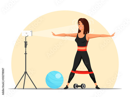 Fitness blog from young sport girl with dumbbells