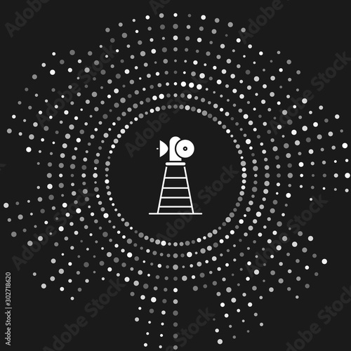 White Antenna icon isolated on grey background. Radio antenna wireless. Technology and network signal radio antenna. Abstract circle random dots. Vector Illustration
