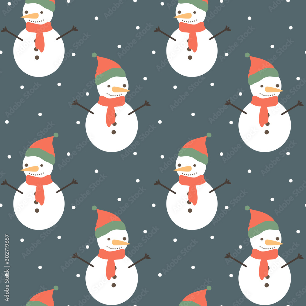 cute christmas holidays cartoon seamless vector pattern background illustration with snowman 