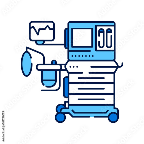 Anesthesia machine line color icon. Equipment for medical surgery concept. Sign for web page, mobile app.