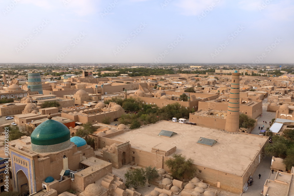Panoramic view of Khiva (Chiva, Heva, Xiva, Chiwa, Khiveh) - Xorazm Province - Uzbekistan - Town on the silk road in Central Asia