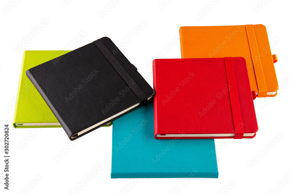 Five multicolored notebooks with wide rubber-bookmarks Five multicolored notebooks with wide rubber-bookmarks