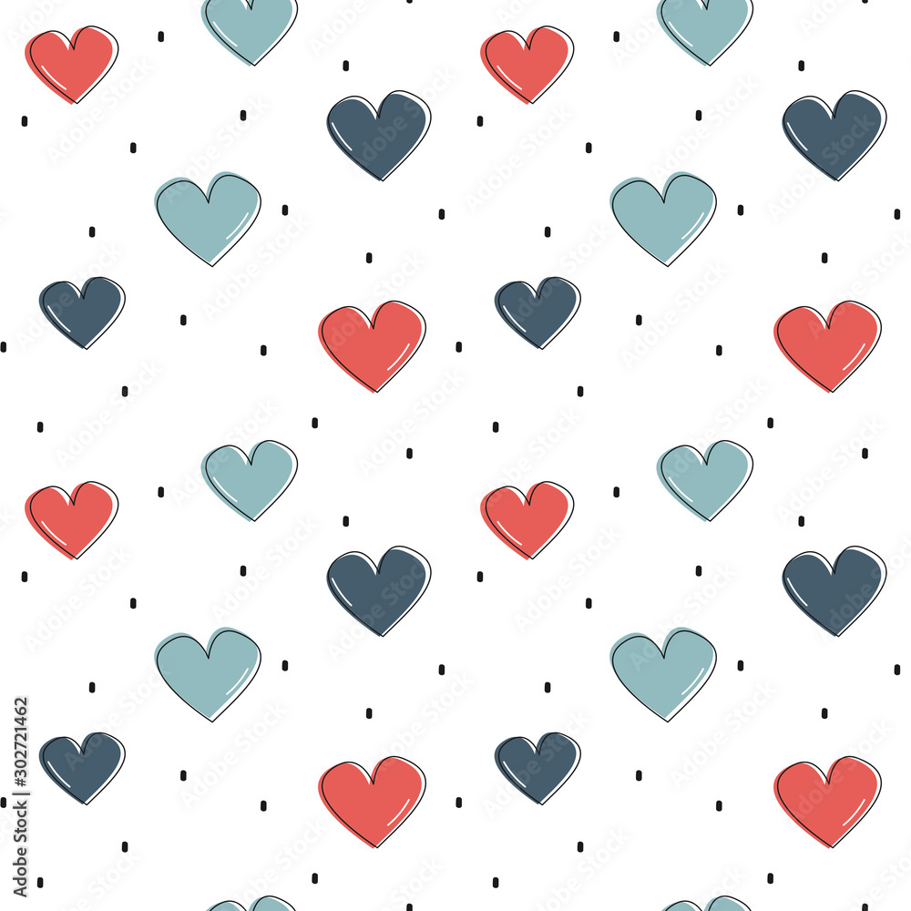 cute blue and red hearts romantic seamless vector pattern background illustration 