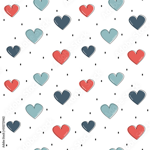 cute blue and red hearts romantic seamless vector pattern background illustration 