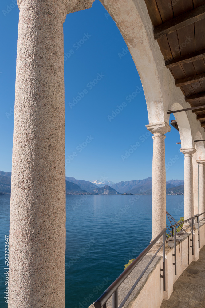 Lake Maggiore seen from monastery Santa Caterina del Sasso, Italy