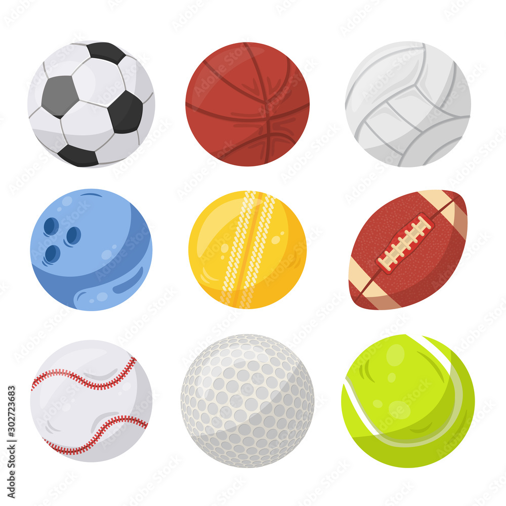 Sport balls flat vector illustrations set Sport balls flat vector illustrations set