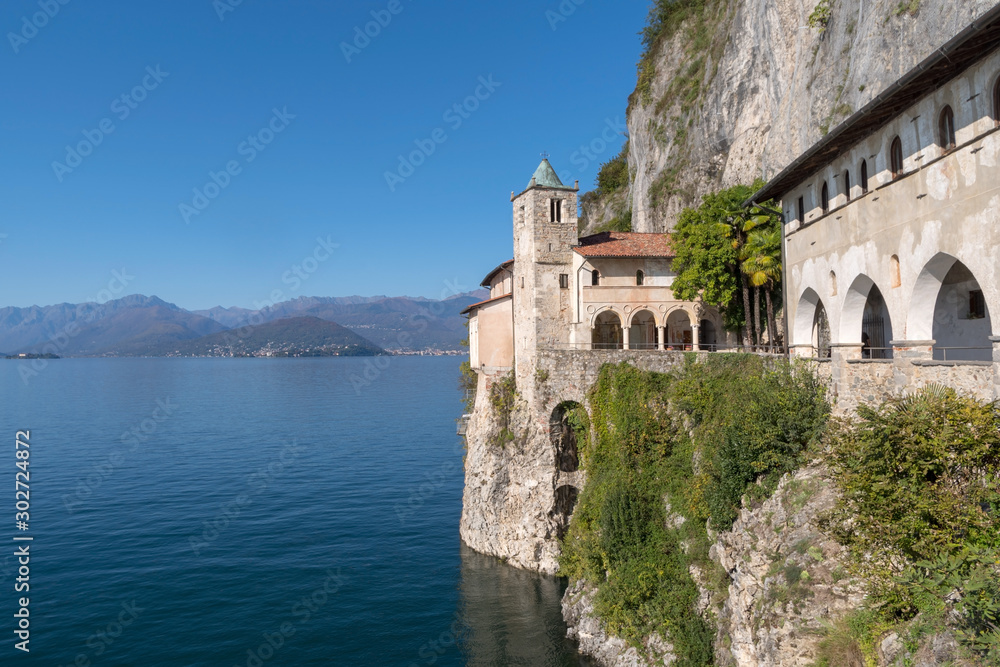 Obraz premium Hermitage of Santa Caterina del Sasso, Lake Maggiore, Varese, Lombardy, Italy