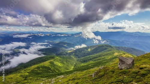 Timelapse of beautiful summer landscape in mountains with clouds