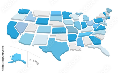 3d usa map with separated states. Vector illustration photo