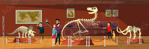 Dinosaur bones exhibition flat vector illustration