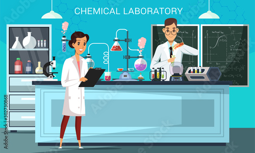 Chemical laboratory flat vector illustration