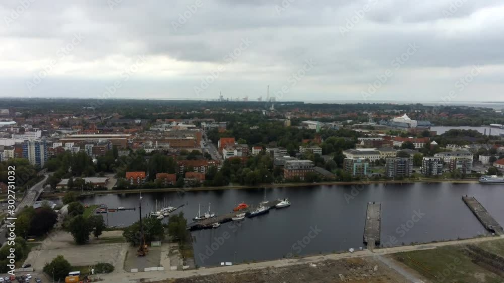 Drone video recording, lake, yachts, port. Against the background of the city of Wilhelmshaven, Germany Drone video recording, lake, yachts, port. Against the background of the city of Wilhelmshaven, Germany