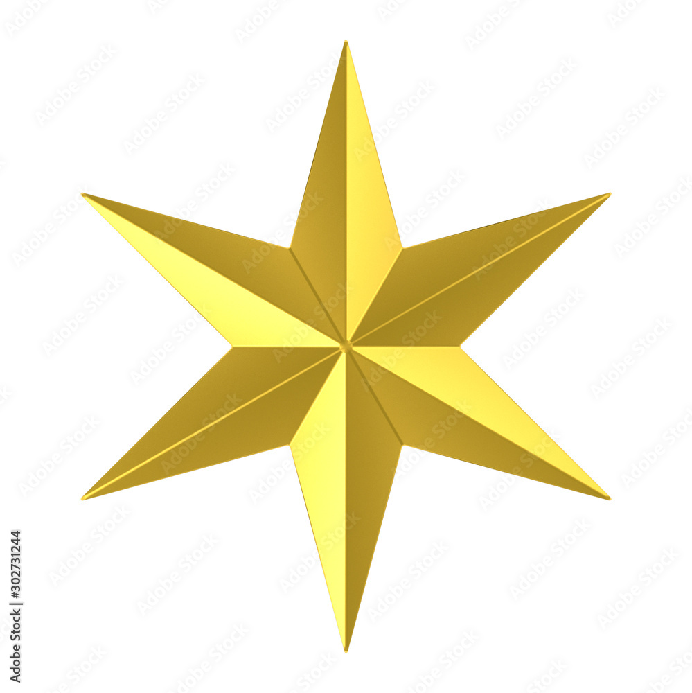3d rendering. Gloden Six pointed star with clipping path isolated on white background. 3d rendering. Gloden Six pointed star with clipping path isolated on white background.