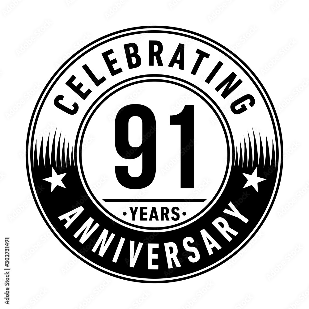91 years anniversary celebration logo template. Vector and illustration.